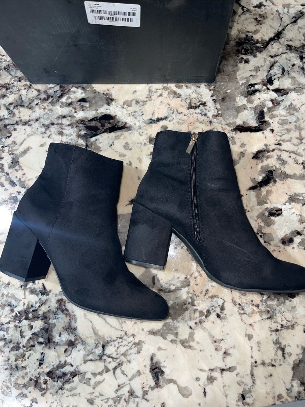 Fashion Nova Black Suede Ankle Booties with Block Heel